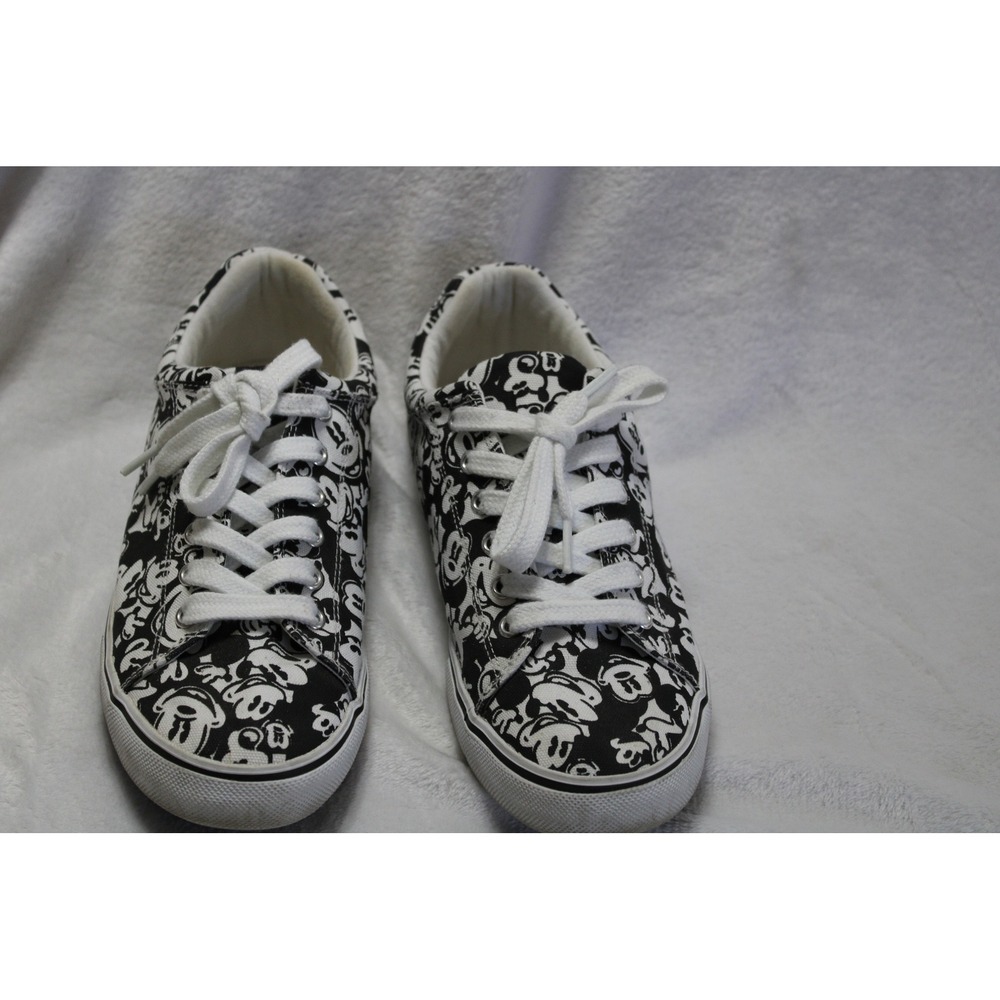 Disney Mickey Mouse Canvas Low Top Sneakers Black White Character Print Size 10